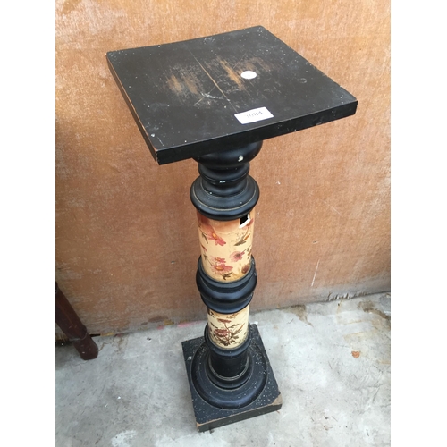 3084 - AN EBONISED PLANT STAND WITH CERAMIC COLUMN (A/F)