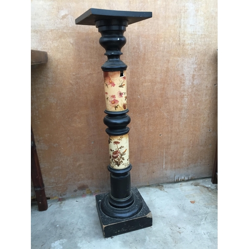 3084 - AN EBONISED PLANT STAND WITH CERAMIC COLUMN (A/F)