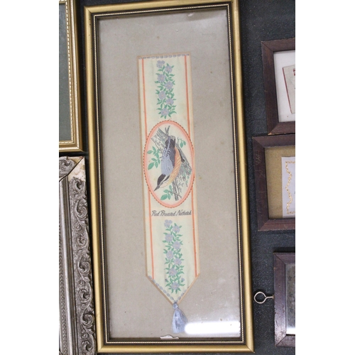 226 - SIX VINTAGE EMBROIDERED BOOK MARKS - INDIVIDUALLY FRAMED