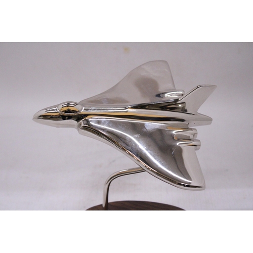 160 - A CHROME VULCAN BOMBER ON A WOODEN BASE