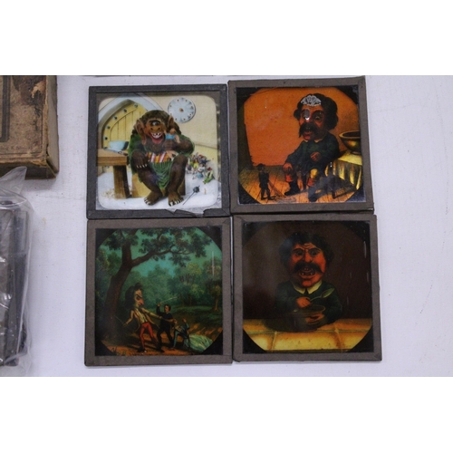 230 - A COLLECTION OF VICTORIAN LANTERN SLIDES FEATURING MR O'TOOLE AND THE UMBRELLA AND GIANT HEADS