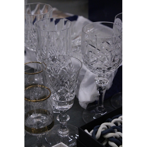 272 - A QUANTITY OF GLASSWARE TO INCLUDE CRYSTAL WINE GLASSES, SHERRY, TUMBLERS, ETC