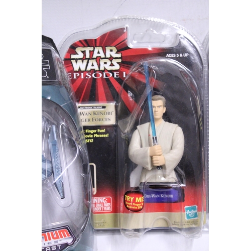 333 - FOUR AS NEW IN BOXES STAR WARS FIGURES TO INCLUDE EPISODE 1 'QUI-GON JINN' FINGER FORCES, 'OBI-WAN K... 