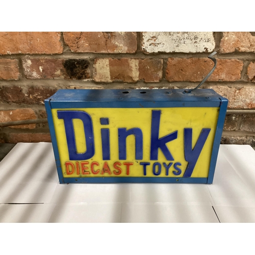 376 - A DINKY DIECAST TOYS ILLUMINATED SIGN, HEIGHT 24CM, WIDTH 41CM, DEPTH 11CM