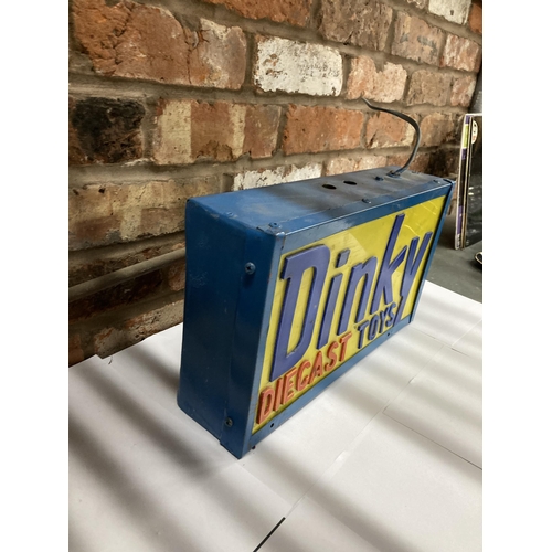 376 - A DINKY DIECAST TOYS ILLUMINATED SIGN, HEIGHT 24CM, WIDTH 41CM, DEPTH 11CM