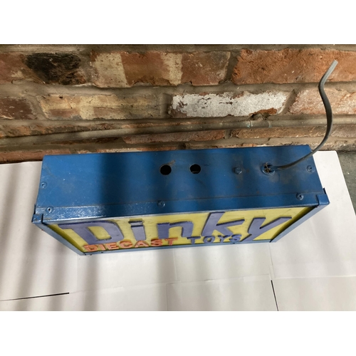 376 - A DINKY DIECAST TOYS ILLUMINATED SIGN, HEIGHT 24CM, WIDTH 41CM, DEPTH 11CM