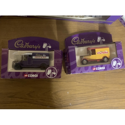 516 - FIVE CORGI 'CADBURY'S' VEHICLES TO INCLUDE A VOLVO TANKER PLUS FOUR VINTAGE STYLE VANS - ALL NEW IN ... 