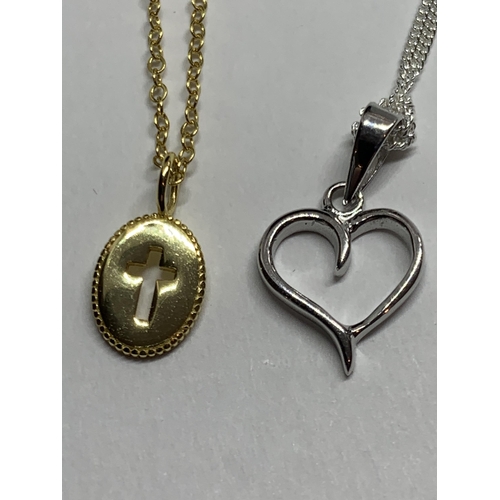 666 - FOUR MARKED SILVER NECKLACES WITH PENDANTS TO INCLUDE A GOLD PLATED