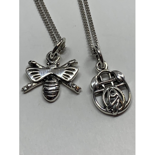 666 - FOUR MARKED SILVER NECKLACES WITH PENDANTS TO INCLUDE A GOLD PLATED