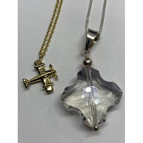 667 - FOUR MARKED SILVER NECKLACES WITH PENDANTS TO INCLUDE A GOLD PLATED AND A ROSE GOLD PLATED