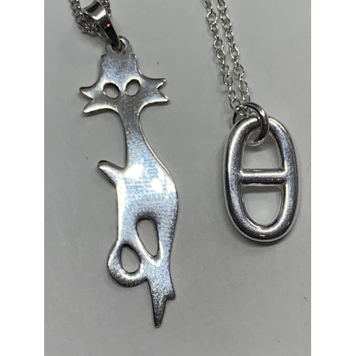 668 - FOUR MARKED SILVER NECKLACES WITH PENDANTS