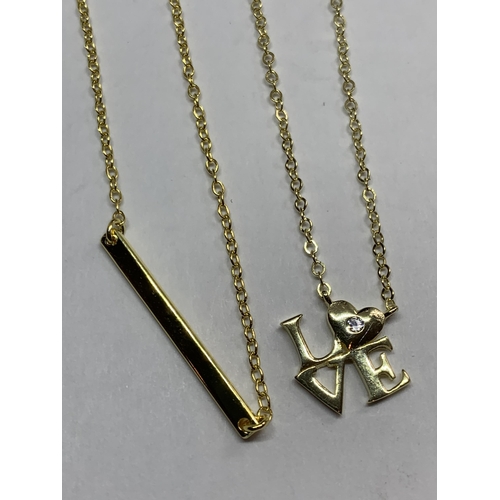 670 - FOUR MARKED SILVER NECKLACES WITH PENDANTS TO INCLUDE TWO GOLD PLATED