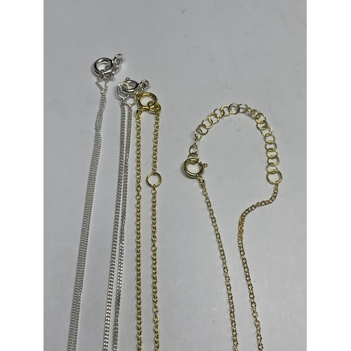 670 - FOUR MARKED SILVER NECKLACES WITH PENDANTS TO INCLUDE TWO GOLD PLATED