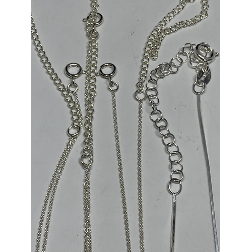 673 - FOUR MARKED SILVER NECKLACES TO INCLUDE M, E AND L INITIALS