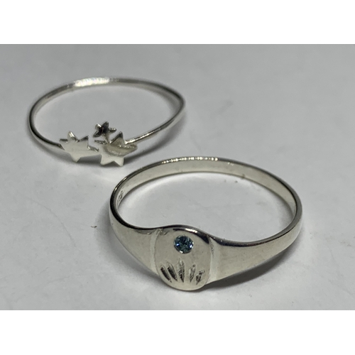 675 - FOUR MARKED SILVER RINGS TO INCLUDE AN F INITIAL