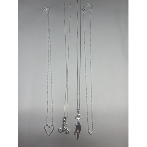 734 - FOUR MARKED SILVER NECKLACES WITH PENDANTS