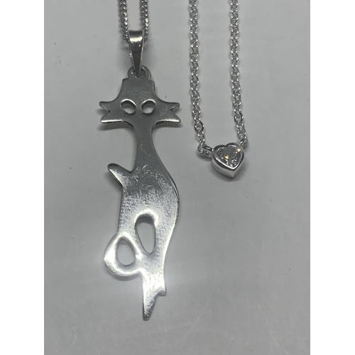 734 - FOUR MARKED SILVER NECKLACES WITH PENDANTS