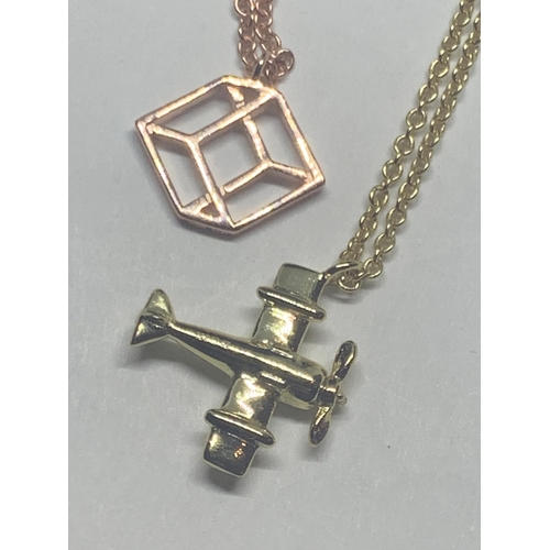 747 - FOUR MARKED SILVER NECKLACES WITH PENDANTS THREE YELLOW AND ONE ROSE GOLD PLATED