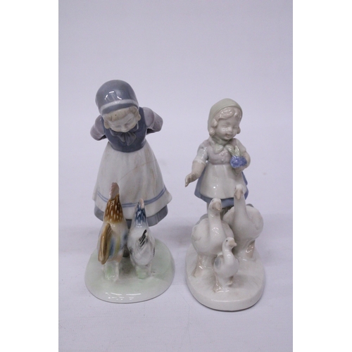 833 - TWO LLADRO STYLE PORCELAIN FIGURES OF GIRLS WITH DUCKS AND CHICKENS