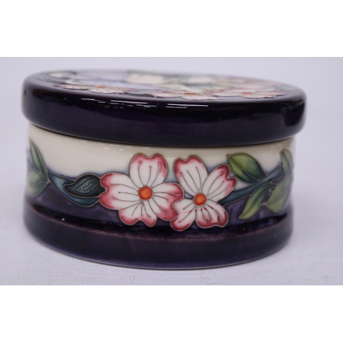 858 - A MOORCROFT BLUE GUARDIANS LIDDED POT