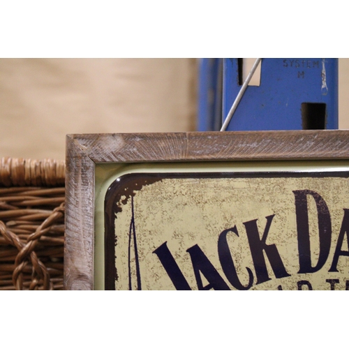 978 - A FRAMED TIN PLATE JACK DANIELS SIGN