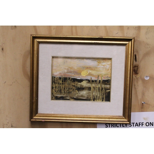 1027 - AN ORIGINAL ACRYLIC SIGNED PAINTING IN A GILT FRAME, 39CM X 34CM