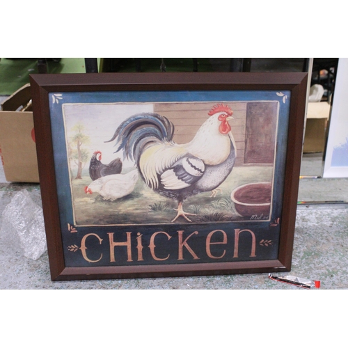 1053 - THREE FRAMED PRINTS OF CHICKENS