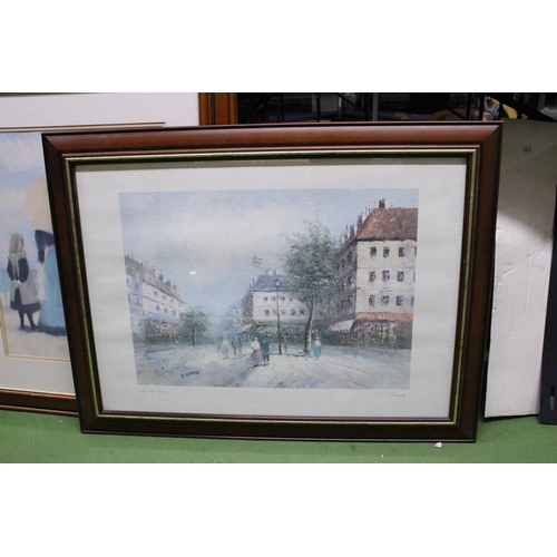 1072 - TWO LARGE FRAMED PRINTS, 'RUE DE PARIS' AND LADIES AND CHILDREN