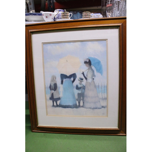 1072 - TWO LARGE FRAMED PRINTS, 'RUE DE PARIS' AND LADIES AND CHILDREN