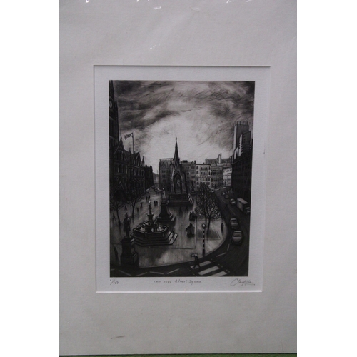 1088 - THREE PRINTS - ONE FRAMED TO INCLUDE 'MILANO/IL DUOMO', A LIMITED EDITION, 1/100, 'RAIN OVER ALBERT ... 