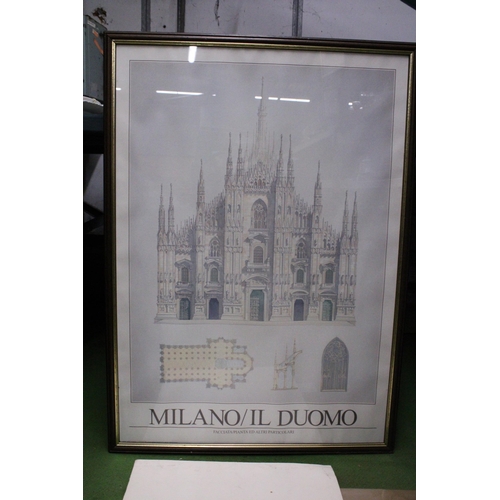 1088 - THREE PRINTS - ONE FRAMED TO INCLUDE 'MILANO/IL DUOMO', A LIMITED EDITION, 1/100, 'RAIN OVER ALBERT ... 