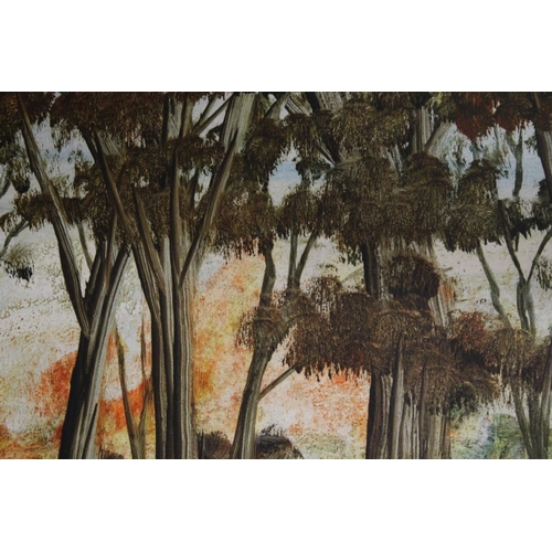 1180 - A LARGE PAINTING OF A WOODLAND SCENE, 97CM X 43CM