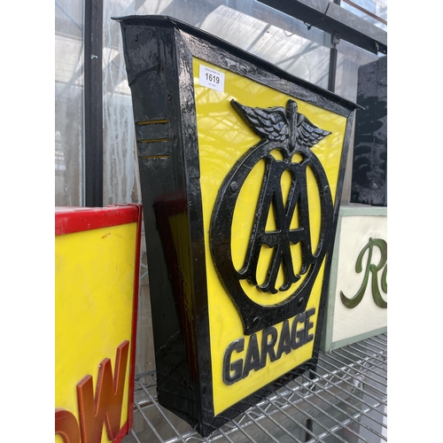 1619 - AN AA GARAGE ILLUMINATED LIGHT BOX SIGN