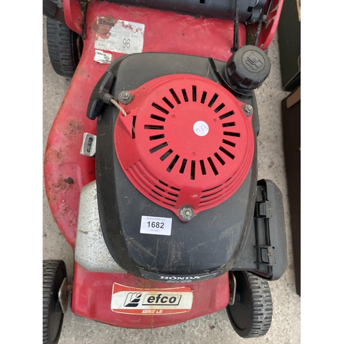 1682 - AN EFCO ROTARY PETROL LAWN MOWER WITH HONDA ENGINE AND GRASS BOX