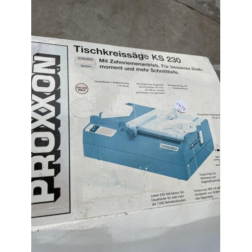 1729 - A BOXED PROXXON TISCHKREISSAGE KS 230 TABLE SAW AND A POWER CONTROL BOX