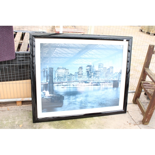 1834 - A LARGE FRAMED PRINT OF THE MANHATTAN SKYLINE