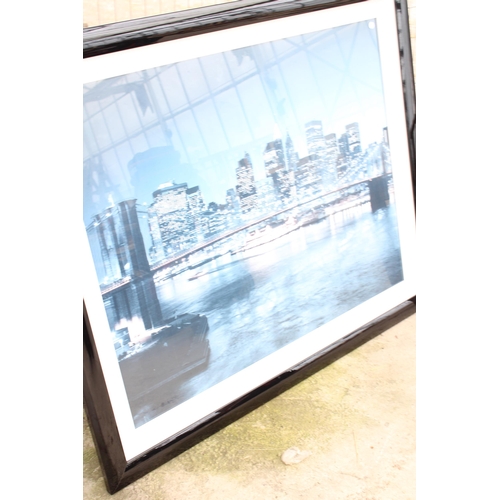 1834 - A LARGE FRAMED PRINT OF THE MANHATTAN SKYLINE