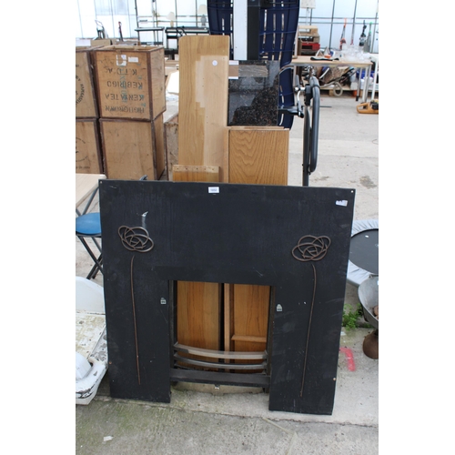 1852 - A METAL FIRE PLACE WITH WOODEN SURROUND AND GRANITE MANTEL PIECE