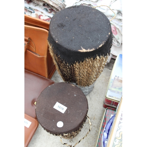 1870 - TWO VINTAGE BONGO DRUMS