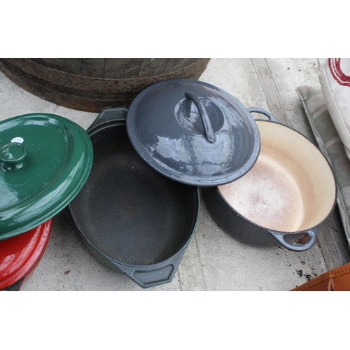 1872 - FOUR VARIOUS CAST IRON LIDDED COOKING POTS