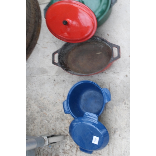 1872 - FOUR VARIOUS CAST IRON LIDDED COOKING POTS