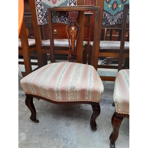 2546 - A PAIR OF LOW EDWARDIAN MAHOGANY AND INLAID LOW CHAIRS