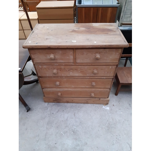 2553 - A PINE CHEST OF TWO SHORT AND THREE LONG DRAWERS, 37