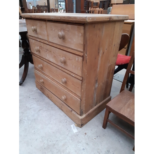 2553 - A PINE CHEST OF TWO SHORT AND THREE LONG DRAWERS, 37