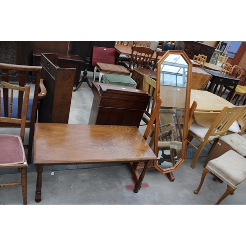 2959 - A PINE CHEVAL MIRROR AND A COFFEE TABLE