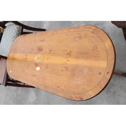 2975 - A TWIN PEDESTAL YEW WOOD COFFEE TABLE