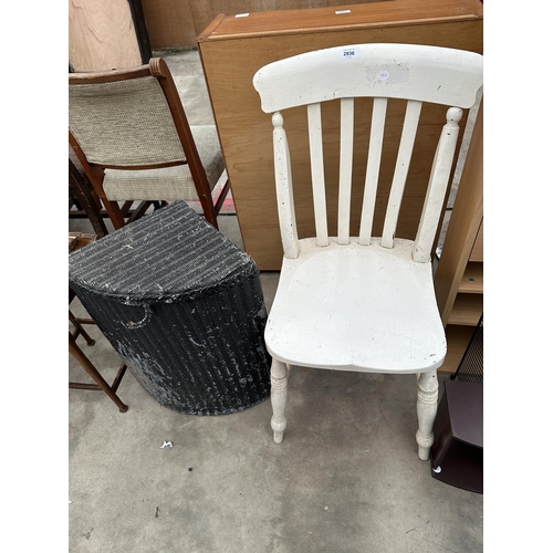 2994 - TWO CHAIRS, LINEN BASKET, T.V. STAND AND A SMALL TABLE