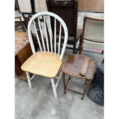 2994 - TWO CHAIRS, LINEN BASKET, T.V. STAND AND A SMALL TABLE