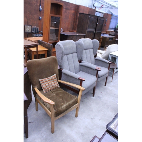 2995 - A PAIR OF OXFORD WINGED FIRESIDE CHAIRS AND AN OPEN ARM FIREDSIDE CHAIR