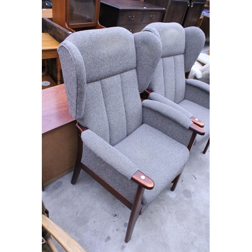 2995 - A PAIR OF OXFORD WINGED FIRESIDE CHAIRS AND AN OPEN ARM FIREDSIDE CHAIR